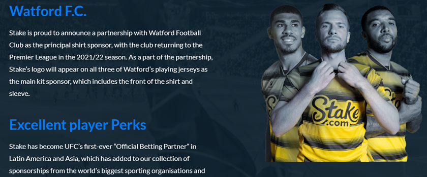 Stake.com and Watford FC sponsorship