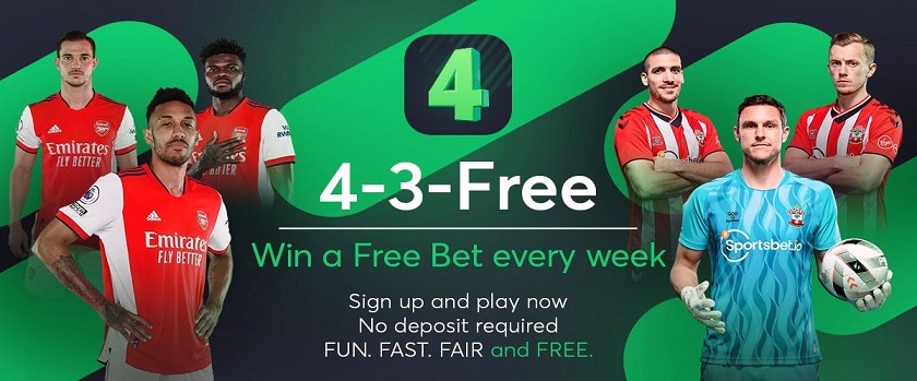 Sportsbet.io 4-3 Free Bets Promo with $50 Free Bet