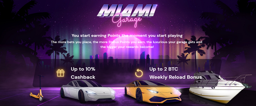 FortuneJack Miami Garage Bonus with 10% Cashback & 2 BTC Reload