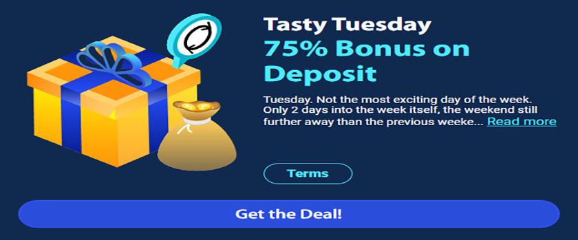 Blizz Casino Tasty Tuesday Promotion 75% Bonus on Deposits
