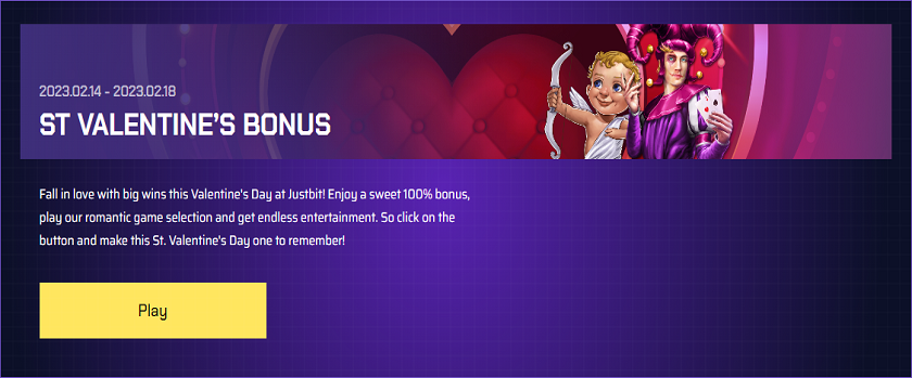 Justbit 100% Reload Bonus with St. Valentine's Promotion