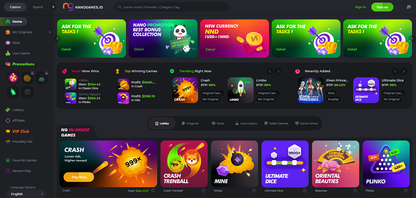 Nanogames.io is the third casino in our list of Best Bitcoin Casinos in Canada