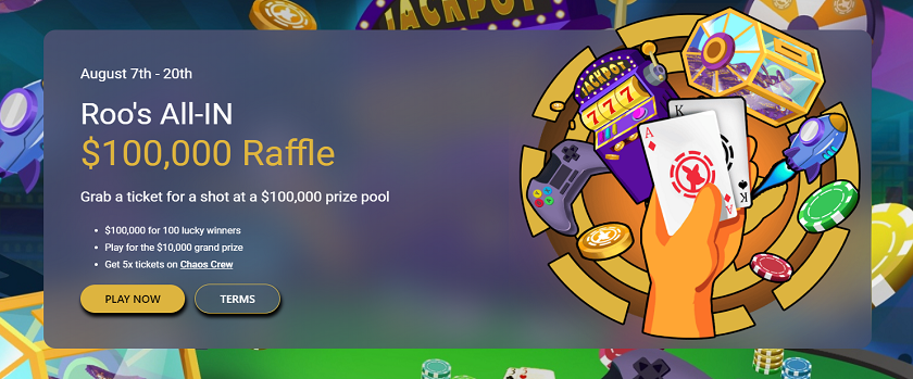 Roobet Roo's All-In August Raffle $100,000 Prize Pool
