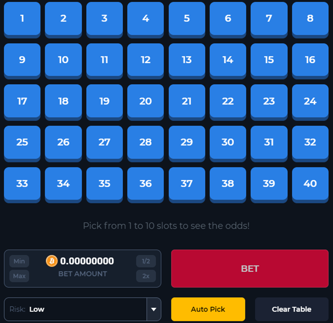 Bitcoin Keno game