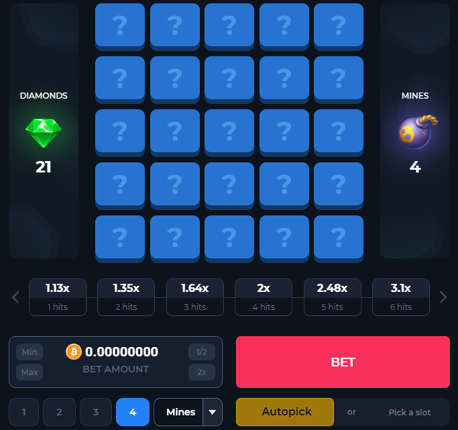 Bitcoin Mines game at Betfury