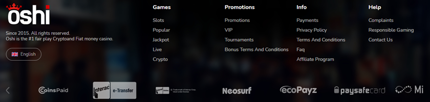 Oshi.io payment methods