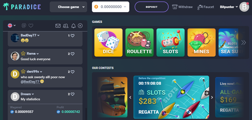 Paradice Bitcoin dice site