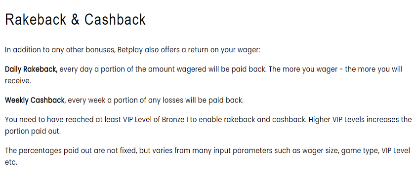 Betplay Rakeback & Cashback Promotion