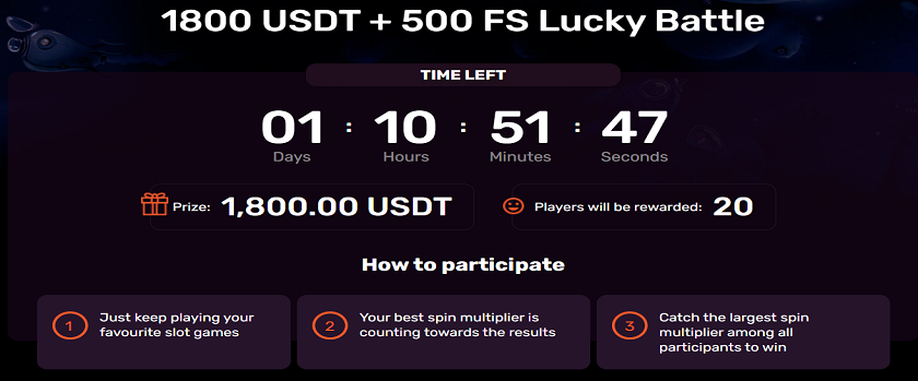 Winz.io Lucky Battle with 1,800 USDT + 500 Free Spins Prize Pool
