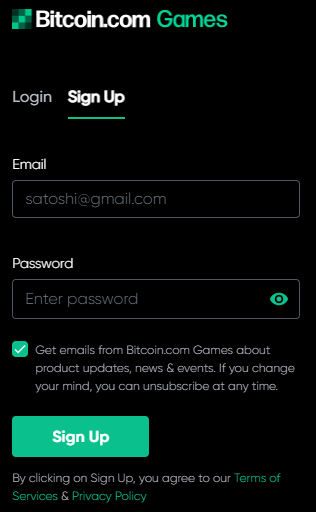 Bitcoin.com Games Registration Form