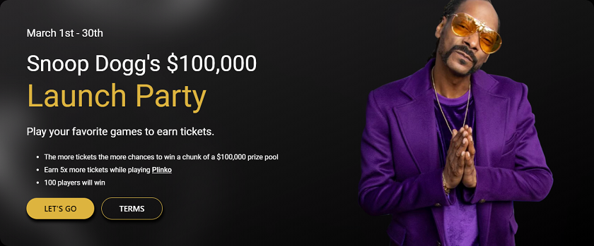 Roobet Snoop Dogg Launch Party with a $100,000 Prize Pool