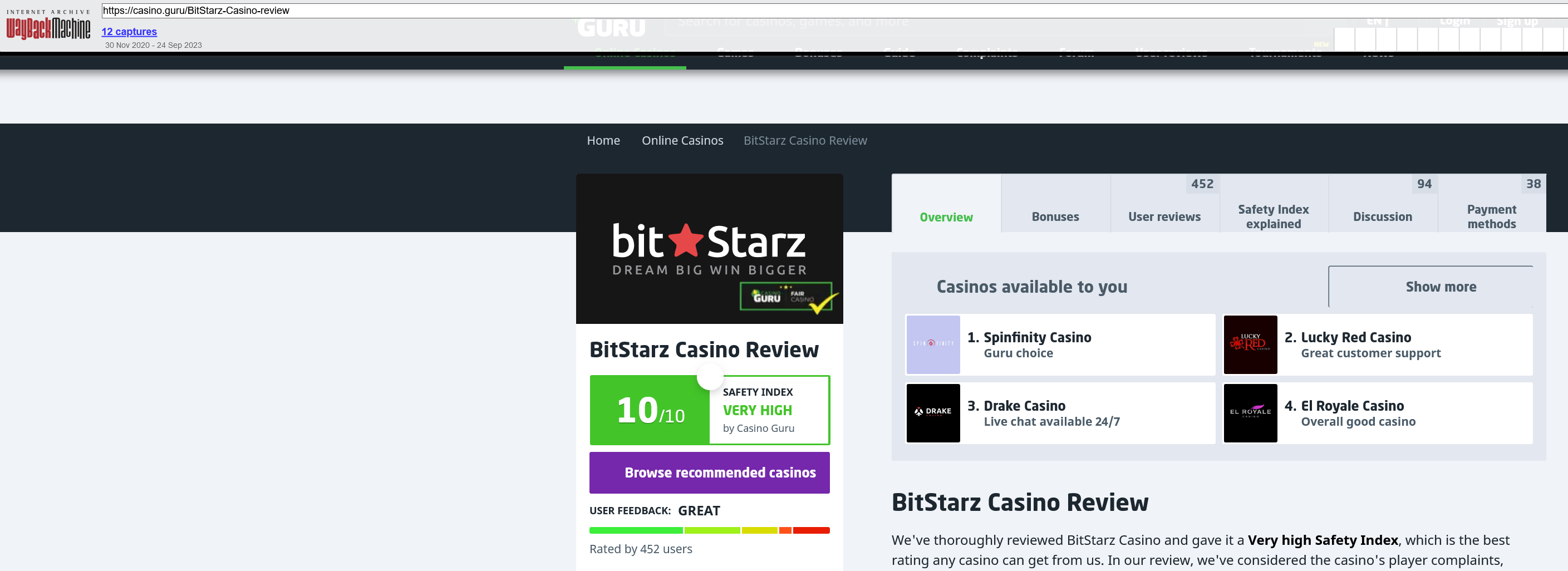 Casino.guru BitStarz rating