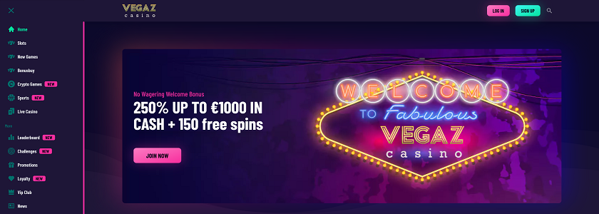 Vegaz Casino Homepage