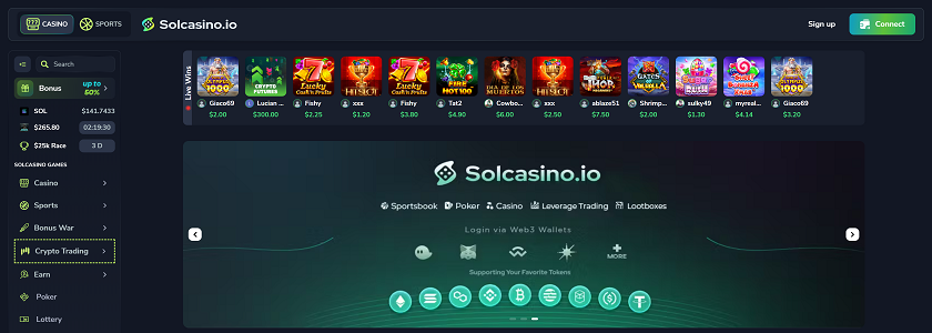 Solcasino.io Homepage