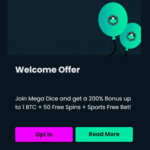 Megadice 1 BTC Welcome Bonus