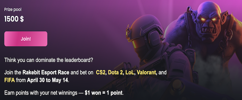 Rakebit Esports Bonus