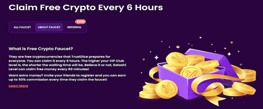 TrustDice Free Faucet Bonus - Claim Every 6 Hours