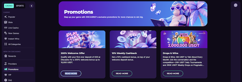 Discasino Bonus Offers and Cashback