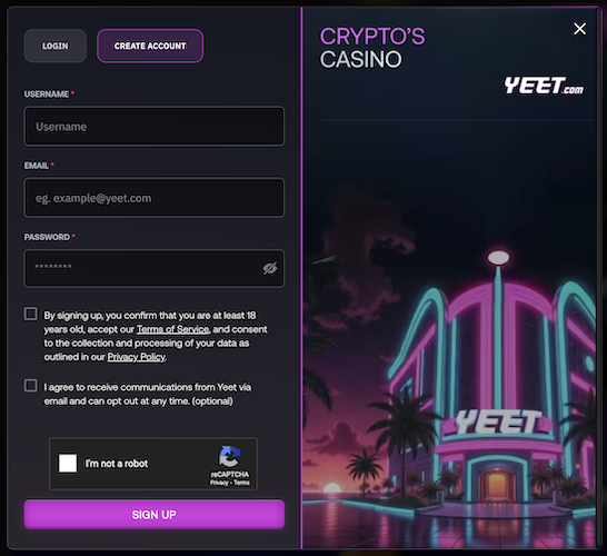 Yeet Casino Registration