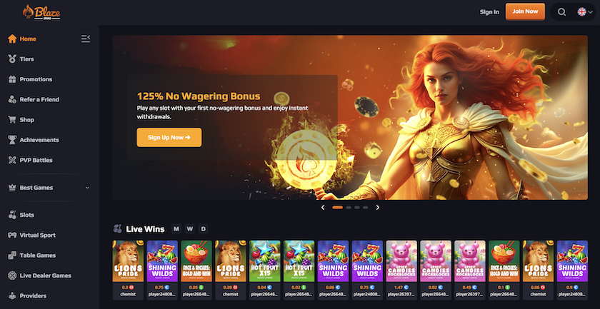 Blaze Spins Homepage